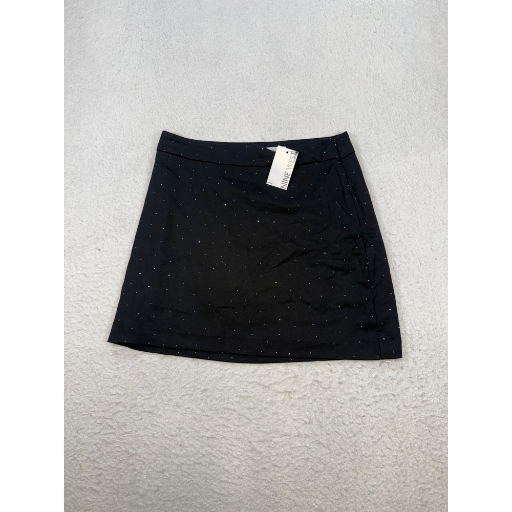 Nine West Black Rhinestone Tailored Mini Skirt Petite Medium PM NWT VW33Y208EN1